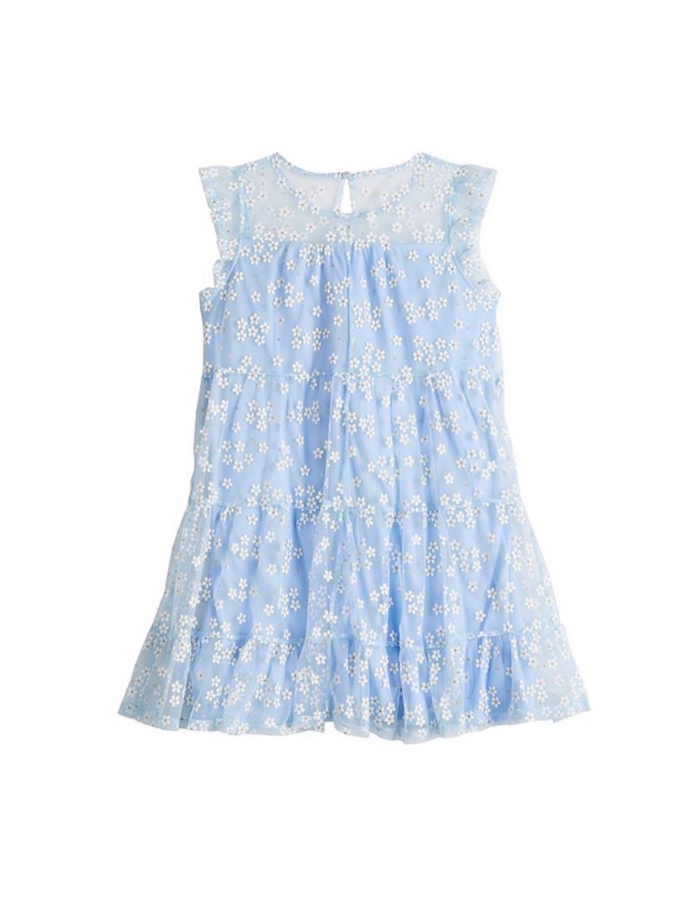 Light Blue Floral 3 Tiered Girls' Dress